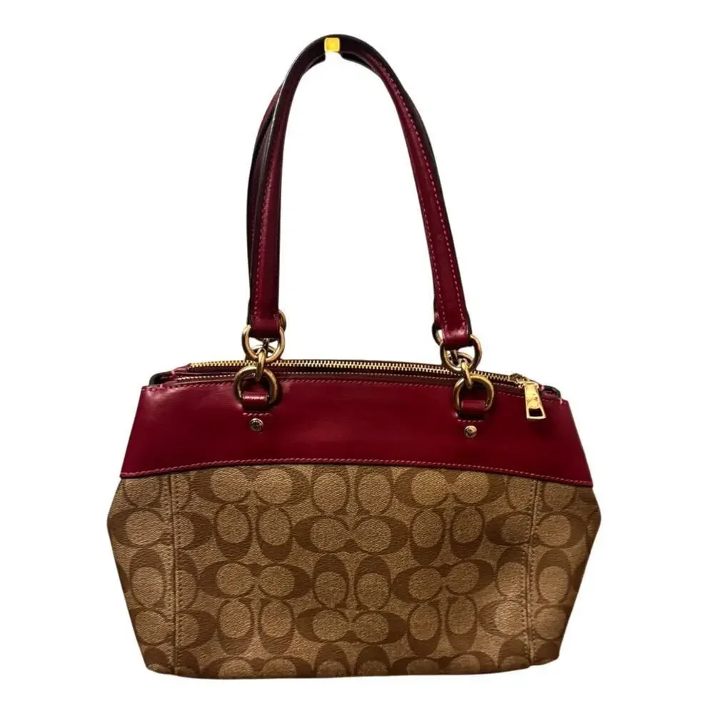 Coach Mini Brooke Carryall satchel signature canvas cherry red/burgundy detail